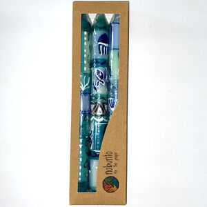 3 Nobunto Handmade Taper Candles - Samaki Design Blue African Dinner Candle NEW